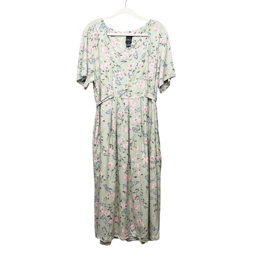 Erika Short Sleeve Floral Midi Dress Womens 2X Church Modest Cottagecore Fairy - Picture 2 of 14